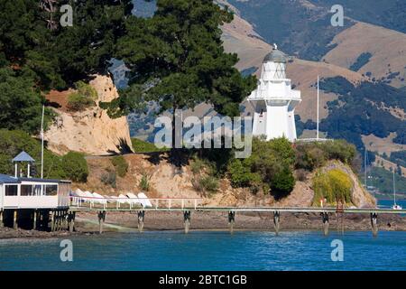 Akaroa Head Lighthouse, Banks Peninsula, Canterbury District, South Island, Neuseeland Stockfoto