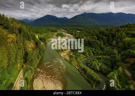 Der Fluss stammt als Chilliwack River im North Cascades National Park im US-Bundesstaat Washington ab. In British Columbia, Kanada, in Vedder Stockfoto