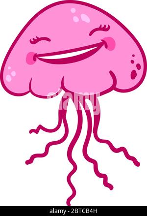 Glücklich rosa Qualle , Illustration, Vektor auf weißem Hintergrund Stock Vektor