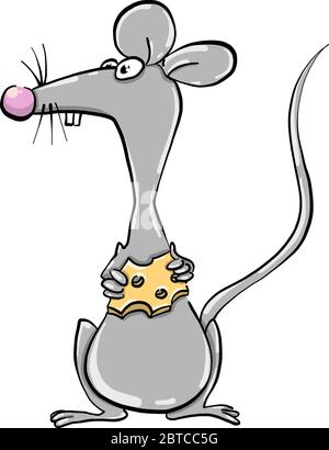 Maus mit Käse, Illustration, Vektor auf weißem Hintergrund Stock Vektor