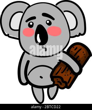 Trauriger Koala mit Holz, Illustration, Vektor auf weißem Hintergrund Stock Vektor