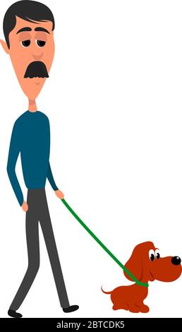 Mann, der Hund, Illustration, Vektor auf weißem Hintergrund Stock Vektor