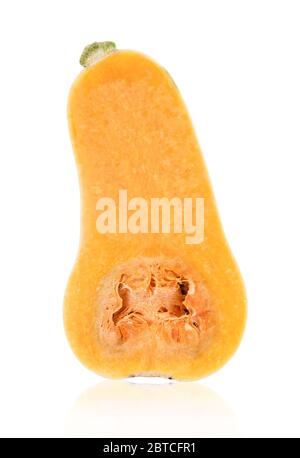 Frischer Butternusskürbis isoliert auf weißem Hintergrund, Beschneidungspfad speichern. Stockfoto