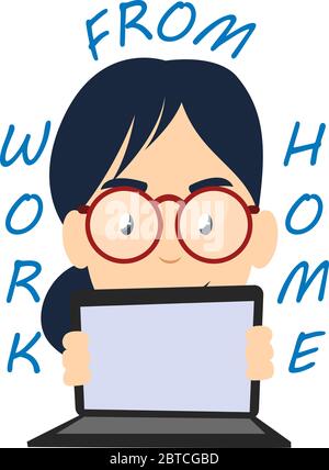 Mädchen arbeitet von zu Hause aus, Illustration, Vektor auf weißem Hintergrund Stock Vektor
