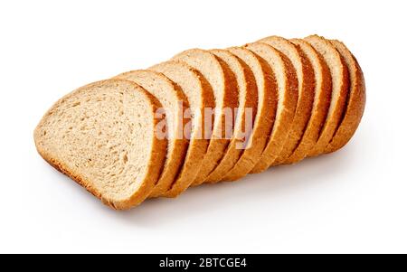 Roggenbrot in Scheiben auf weißem Hintergrund isoliert. Stockfoto