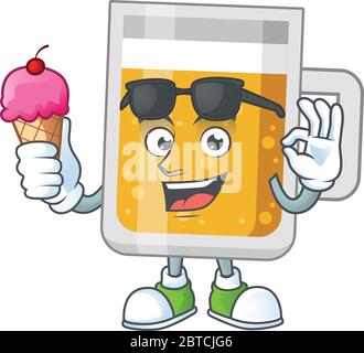 Happy Gesicht von Glas Bier Cartoon Maskottchen mit einem Eis Stock Vektor