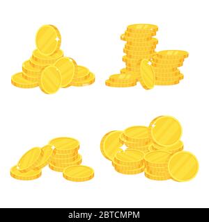 Münzen. Haufen von Golddollars. Flache Vektor Cartoon Illustration. Stock Vektor