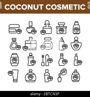 Coconut Cosmetic Pack Collection Icons Set Vektor Stock Vektor