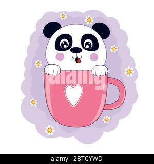 Niedlichen Cartoon tragen Panda in rosa Kaffeetasse. Stock Vektor