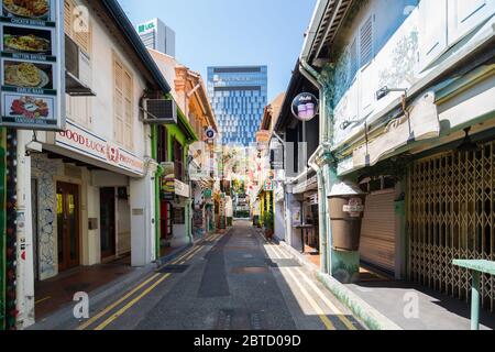 Covid-19 stark Auswirkungen auf die Touristen Einzelhandel an der Haji Lane, die Türen für 2 Monate zu schließen, Singapur Stockfoto