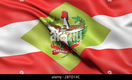 3D-Darstellung der brasilianischen Staatsflagge von Santa Catarina im Wind winkend. Stockfoto
