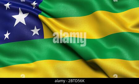 3D-Darstellung der brasilianischen Staatsflagge von Sergipe, die im Wind winkt. Stockfoto