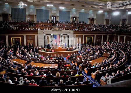 Präsident Barack Obama liefert ein Gesundheitswesen Adresse zu einer gemeinsamen Sitzung der Kongress im Kapitol in Washington, D.C., Sept. 9, 2009. Stockfoto