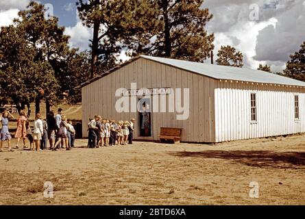 Die Schule in Pie Town, New Mexico ist in der Farm Bureau Gebäude, die durch kooperative Bemühung Oktober 1940 gebaut wurden Stockfoto