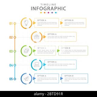 Infografik Vektor Vorlage, 5 Schritte modernes Timeline Diagramm mit Prozessplaner. Stock Vektor