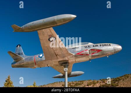 Lockheed T33A Shooting Star Jet Trainer Flugzeuge auf dem Display im Veterans Park in Fort Garland, San Luis Valley, Colorado, USA Stockfoto