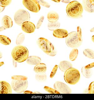 Viele glänzende goldene antike Münzen, goldener Regen nahtloses Muster Stock Vektor