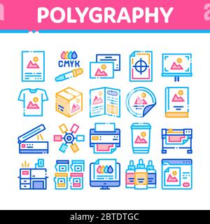 Symbole Für Polygrafiedruck-Service Vektor Festlegen Stock Vektor