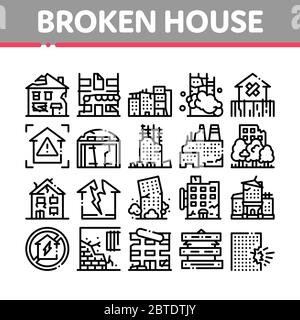 Broken House Building Sammlung Icons Set Vektor Stock Vektor