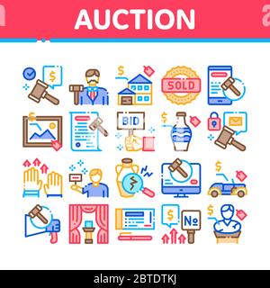 Auktion Kauf Und Verkauf Von Waren Icons Set Vektor Stock Vektor