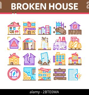 Broken House Building Sammlung Icons Set Vektor Stock Vektor