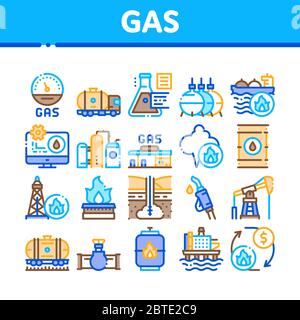 Symbole Für Die Sammlung Von Kraftstoff In Der Gasindustrie Vektor Festlegen Stock Vektor