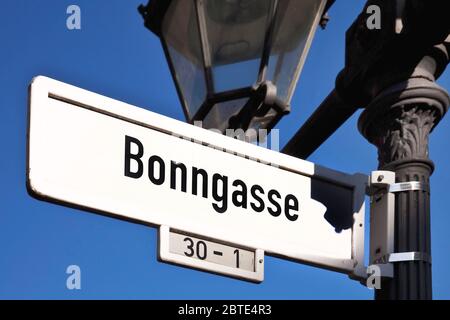 Straßenschild Bonngasse, Geburtshaus Beethovens, Deutschland, Nordrhein-Westfalen, Bonn Stockfoto