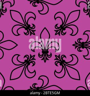 Nahtloses Muster. Fleur de LIS. Lineare Grafiken. Geometrische symmetrische Zeichnung. Rosa Hintergrund. Stock Vektor