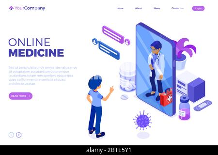 Online-Arzt und medizinische Diagnostik Isometrisch Stock Vektor