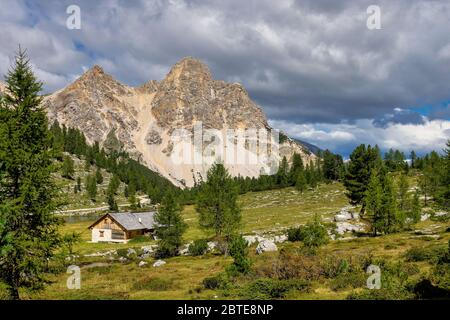 Herbstlandschaft im Fanestal, Dolomiten, Südtirol, Italien, Europa Stockfoto