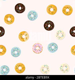 Vektor nahtlose Muster Illustration von Donuts im Cartoon-Design auf Licht Stock Vektor