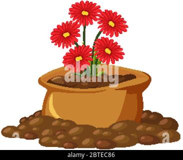 Rote Blumen in braunen Beutel auf weißem Hintergrund Illustration Stock Vektor