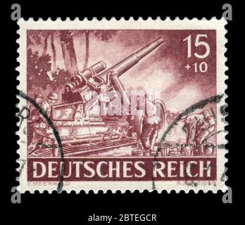 Deutsche historische Stempel: 17 cm Kanone 18 auf schwere Haubitze Schlitten, Artillerie Truppen. Die schwere Artillerie der Wehrmacht, Memorial Day Ausgabe 1943 Stockfoto