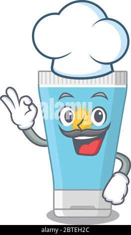 Talentierte Sonnencreme Koch Cartoon Zeichnung tragen Kochmütze. Vektorgrafik Stock Vektor