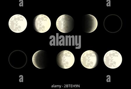 Mond-Phasen auf schwarzem Hintergrund Stock Vektor