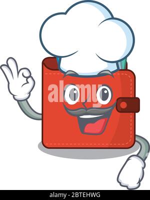 Talentierte Karte Brieftasche Koch Cartoon Zeichnung trägt Chefhut. Vektorgrafik Stock Vektor