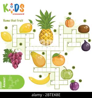 Einfaches Kreuzworträtsel 'Name That Fruit', für Kinder in der Grund- und Mittelschule. Spaß Art, Sprachverstehen zu üben und zu erweitern Vokabel Stock Vektor