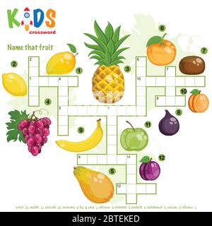 Einfaches Kreuzworträtsel 'Name That Fruit', für Kinder in der Grund- und Mittelschule. Spaß Art, Sprachverstehen zu üben und zu erweitern Vokabel Stock Vektor