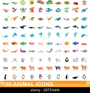 100 Tier Icons einstellen. Cartoon Abbildung: 100 Tier icons Vektor auf weißem Hintergrund einstellen Stock Vektor