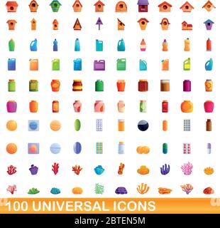 100 universelle Symbole gesetzt. Cartoon Illustration von 100 universelle Symbole Vektor auf weißem Hintergrund einstellen Stock Vektor