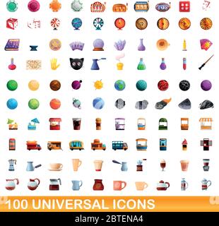 100 universelle Symbole gesetzt. Cartoon Illustration von 100 universelle Symbole Vektor auf weißem Hintergrund einstellen Stock Vektor