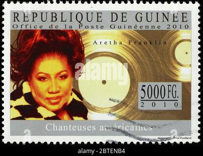 Aretha Franklin auf Briefmarke von Guinea Stockfoto