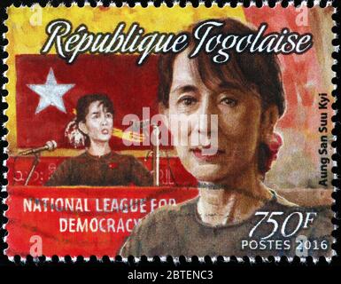 Aung San suu Kyi auf Briefmarke von Togo Stockfoto