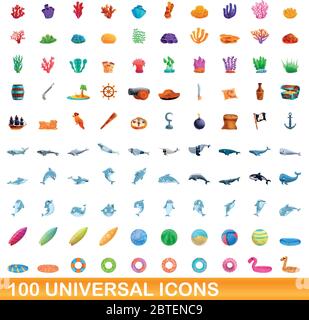 100 universelle Symbole gesetzt. Cartoon Illustration von 100 universelle Symbole Vektor auf weißem Hintergrund einstellen Stock Vektor