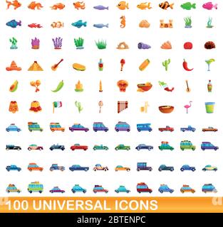 100 universelle Symbole gesetzt. Cartoon Illustration von 100 universelle Symbole Vektor auf weißem Hintergrund einstellen Stock Vektor