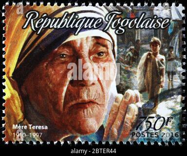 Mutter Teresa auf Briefmarke von Togo Stockfoto