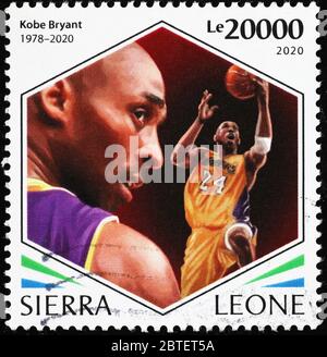 Porträts von Kobe Bryant auf einer Briefmarke Stockfoto