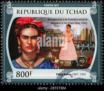 Selbstporträt von Frida Kahlo auf afrikanischer Briefmarke Stockfoto