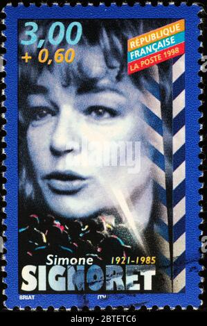 Simone Signoret auf französischer Briefmarke Stockfoto