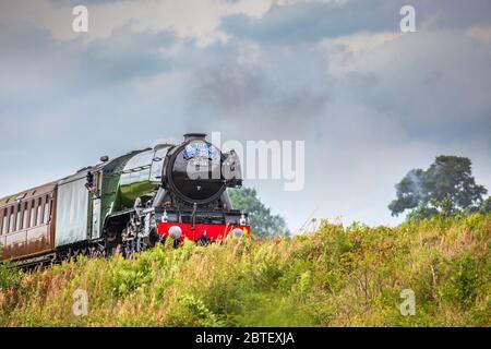 Die restaurierte Dampflokomotive Flying Scotsman auf der Severn Valley Railway, Bewdley, England Stockfoto